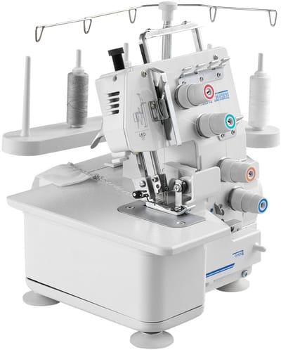 Overlock-naaimachine, 1250 steken/minuut, 3-4 draadopties, LED-verlichting, stabiele zuignapvoeten, duurzaam metalen frame voor meerdere stoffen, wit