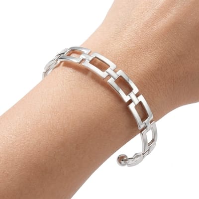 Zilverkleurig armband dames geometrische schakel armband minimalistische statement armband opengewerkte rechthoekige schakels moderne metalen bangle armband