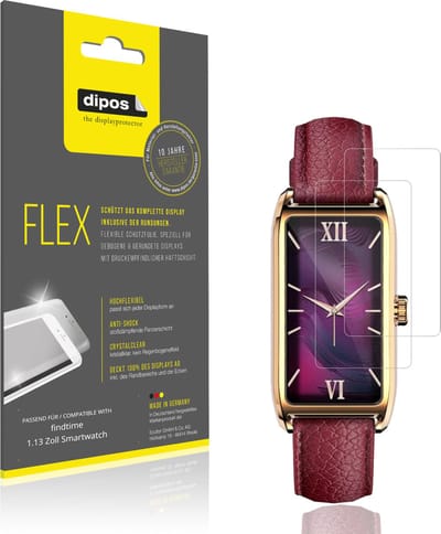 dipos – 2x Beschermfolie geschikt voor findtime 1.13 Zoll Smartwatch | 3D Full Cover Screenprotector | 100% Passend