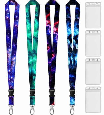 4 Stuks Afneembaar Lanyard Sleutelhanger met 4 Transparante Badgehouders - Badge Nekkoord - Pashouder/Kaarthouder met Keykoord - Houder voor Kaart/Sleutels - Telefoon/GSM Koord - Sleutelkoord/Keycord - ID Pashouder - Universeel Telefoonkoord