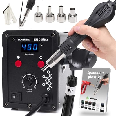 Techrebal 858D Ultra Kunststof Lasapparaat – 750W – Hot Air Station – Inclusief Snelheidsmondstuk (BUT), 50g PP Lasdraad & 4 Mondstukken – Voor Bumperreparatie en Elektronica