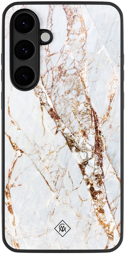 Casimoda® hoesje - Geschikt voor Samsung Galaxy S25 FE - Marmer Goud - Zwart TPU Backcover - Marmer - Goudkleurig