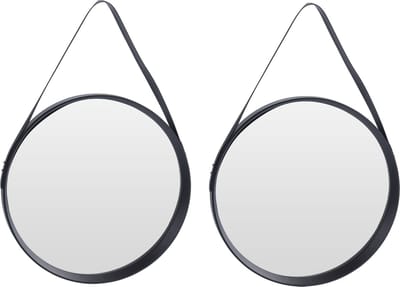 Set van 2x stuks zwarte ronde decoratie wandspiegels 51 cm - Industriele spiegels voor in de hal, badkamer of toilet