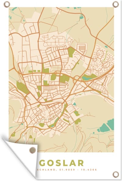 Muurdecoratie Goslar - Plattegrond - Kaart - Vintage - Stadskaart - 120x180 cm - Tuinposter - Tuindoek