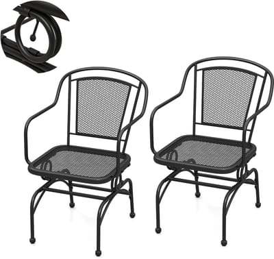 KOMFOTTEU Set van 2 Tuinstoelen, Outdoor Stoel, 15° Hellingshoek, Schommelstoelen met verstelbare poten, voor Terras, Balkon, Zwart