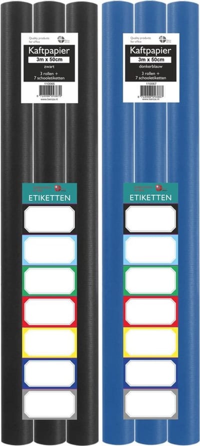 Benza Kaftpapier voor schoolboeken - Blauw en Zwart - 300 x 50 cm - 6 rollen