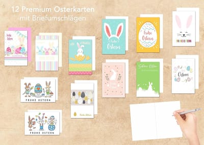 Paaskaarten Set - Wenskaarten Pasen - Versturen Feestdagen - Dubbele Vouwkaarten - 115 x 17 cm
