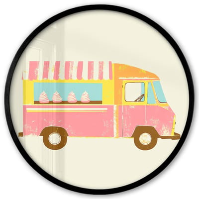 Poster in lijst Rond - Fotolijst 40x40 cm - Posters - Ijskar - Retro - Softijsjes - Roze - Ronde posterlijst zwart - Decoratie - Wanddecoratie woonkamer - Muurdecoratie slaapkamer