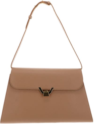 COCCINELLE Leren Schoudertas Dorian Handbag Grained Leather Skin Lichtbruin