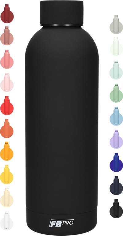 Drinkfles - Dubbelwandige waterfles - Thermosfles - RVS thermos fles - Geschikt voor warme en koude dranken - Extra grip door rubbercoating - 500 ML - Zwart