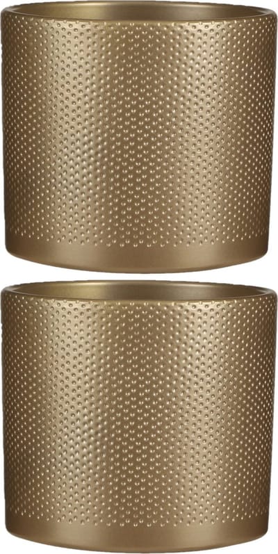 Mica Decorations Bloempot - 2x - goudkleurig - relief - keramiek - 17 x 19 cm - plantenpotten binnen