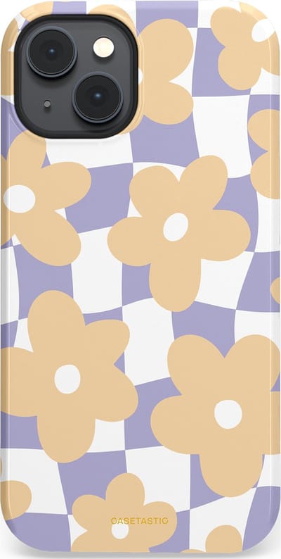 Casetastic hoesje geschikt voor Apple iPhone 14 Plus - MagSafe - Dubbellaagse bescherming - Madeliefjes feest - Fashion Case - Zand Wit Lila Zilver