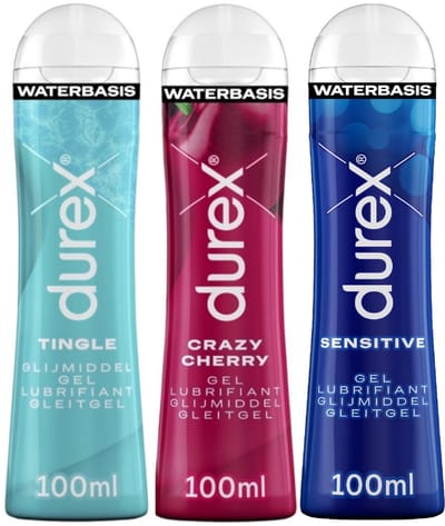 Durex - 3 Glijmiddelen - Voor Een Sensuele Aanraking - Waterbasis - Crazy Cherry 100ml- Tingle gel 100ml - Sensitive 100ml