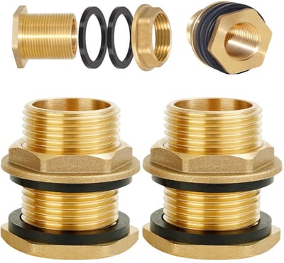 Dailygoods- Regenwater Tankaansluiting Messing - 2 x Aansluiting - Universele Doorgang - 1/2 inch Binnendraad - 3/4 inch Buitendraad - Voor Kraan/Watervaten - Regentonfitting