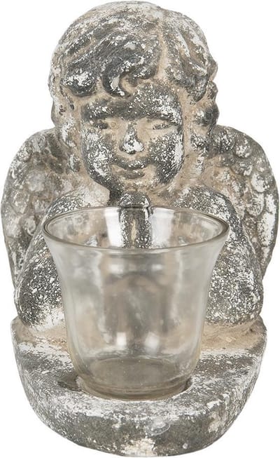 Clayre & Eef Theelichthouder Engel 19x15x21 cm Grijs Kunststof Glas Waxinelichthouder