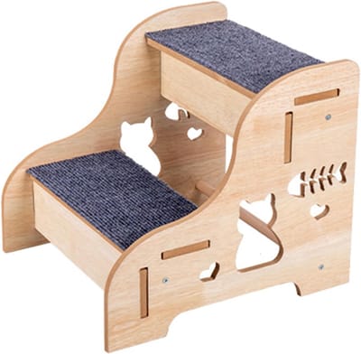 Hondentrap van hout - Traphulp huisdieren - Veilig klimmen - Antislip treden - 36 x 33 x 6 cm - Houtkleur