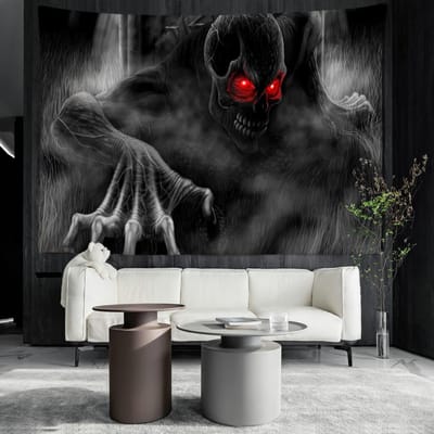 Roodogige Schedel Wandtapijt Wandhanger Horror Psychedelisch Hekserij Abstract Slaapzaal Woonkamer Decor 95x70CM gray