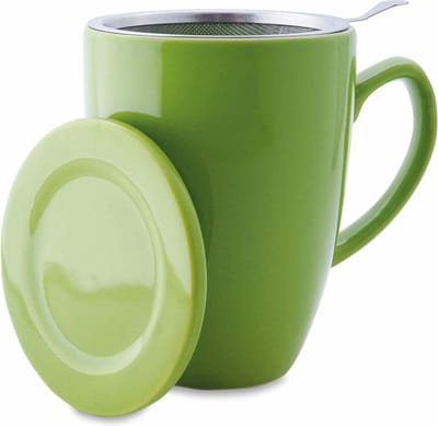 Theemok met Theefilter en Deksel - Keramiek - Inclusief RVS Theezeef - 350 ml - Groen