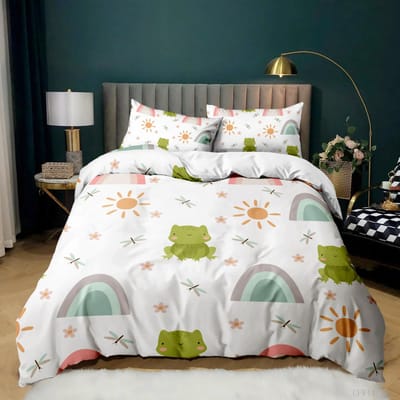 Dieren Kikkers Dekbedovertrek Set King Queen Size Groen Lieflijke Cartoon Kikker Beddengoed Set Kinderen Pad 2/3 stuks Polyester Dekbedovertrek 210x210cm 3pcs