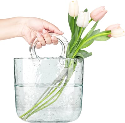 OmGoods - Dailygoody - Decoratieve Handtas Vaas - Doorzichtig - Unieke Kristallen Vaas met Waterbellen - Moderne Decoraties voor Huis - Geschikt voor Bloemen, F