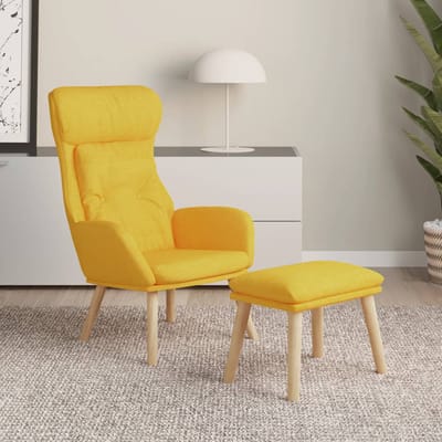 vidaXL - Relaxstoel - met - voetenbank - stof - mosterdgeel