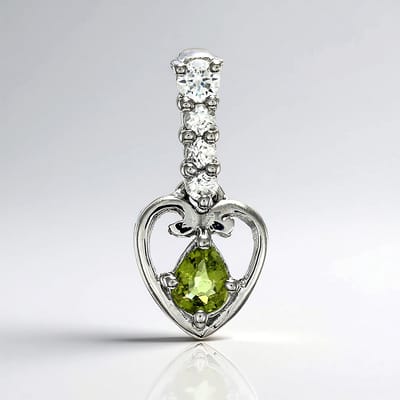 Cavill - Zilveren Hanger met Kopertourmalijn (0,15 ct) en Cambodjaanse Zirkonia's - Platina Geplateerd - Hartvormig, Elegant Sieraad Dames