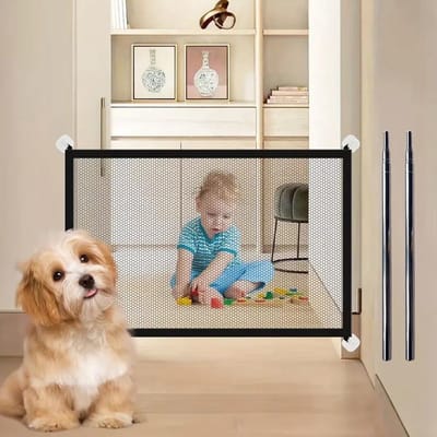 Dailygoods- Veiligheidsbarrière 110 x 72 cm - Hondenhek/Babyhek - Nylon mesh - Eenvoudig te installeren - Geschikt voor trappen/gangen - Schone en nette omgeving