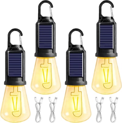 SnelShoppen - 4 Stuks Oplaadbare Campinglampen - LED Tentlampen met Haak - Waterdichte Zoeklichten voor Noodgevallen en Stroomuitval - Ideaal voor Cam