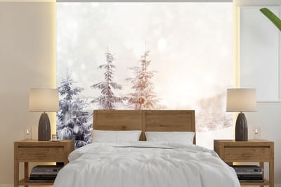 Behang - Fotobehang Boom - Sneeuw - Winter - Breedte 240 cm x hoogte 240 cm