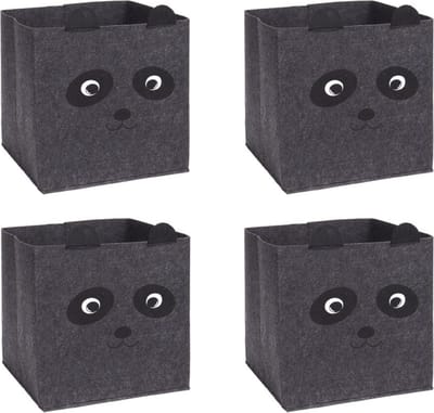 Opbergmand vilt kinderkamer - 4x stuks - dieren thema panda - 32 cm