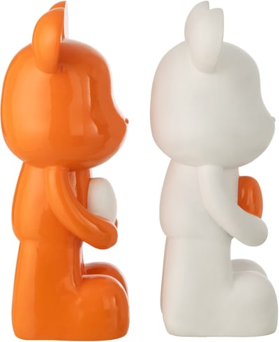 J-Line decoratie Beer Hart - polyresin - wit/donkeroranje - large - set van 2