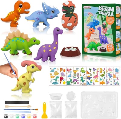 Dinosaurusspeelgoed voor Kinderen, Plakgips Set met 3D Dino Figuren om te Schilderen, Creatieve Activiteit voor Kinderen vanaf 6 Jaar met 7 Motieven