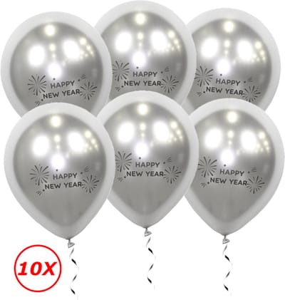 Happy New Year Oud En Nieuw Versiering 2024 Nieuw Jaar Feest Artikelen Zilveren Decoratie Helium Ballonnen Zilver – 10 Stuks