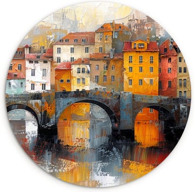 WallCircle® Wandcirkel 120x120 cm - Muurcirkel Gracht - Huizen - Kunst - Art - Muurdecoratie woonkamer - Wanddecoratie slaapkamer - Kamer decoratie accessoires - Ronde schilderijen