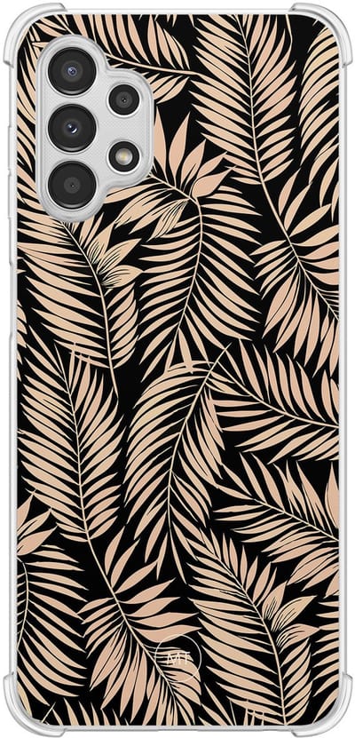 Hoesje (shockproof) geschikt voor Samsung Galaxy A13 4G - Palm silhouette - Extra sterke case - TPU/polycarbonaat - Natuur - Zwart, Bruin, Transparant