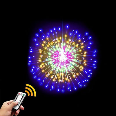 Rosnek 200 LEDs Hangende Vuurwerk Sterrenregen Lamp Dimbaar met Afstandsbediening - Multicolor - op Batterijen - 8 Modus & Timer - Sfeerverlichting voor Binnen en Buiten, Kerst en Feesten