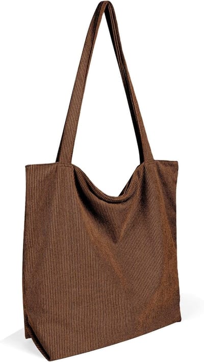 Grote Corduroy Schoudertas voor Vrouwen - Waterdichte Tote Bag met Trekkoord en Rits voor School, Werk en Reizen