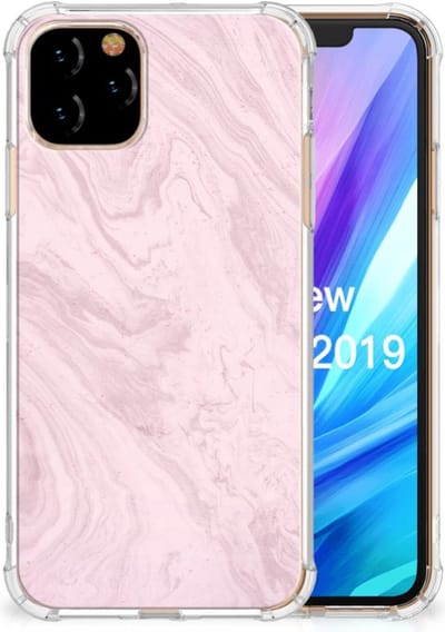 Apple iPhone 11 Pro Anti-Shock Hoesje Marble Pink - Origineel Cadeau Vriendin
