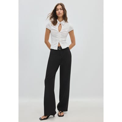 Stradivarius Rechte geklede broek met riem  Zwart 32