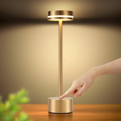 NETTLIFE Tafellamp LED - Accu - Goud - Draadloos Nachtlamp - Touch Dimbaar - 31.5cm - USB Oplaadbare - voor Slaapkamer | Eetkamer | Kantoor | Woonkamer
