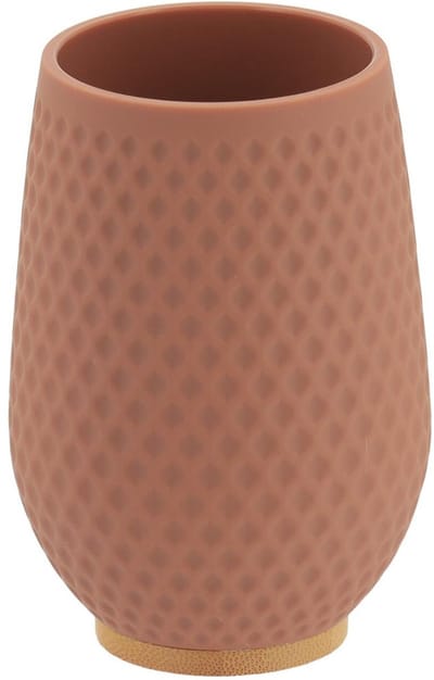 Tendance tandenborstel houder/beker honeycomb - bruin - 280ml - D8 x H12 cm - rubber/bamboe