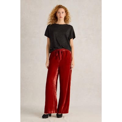 White Stuff Freda Wide Leg Velvet Trouser Dark Orange Maat: 10 | Wijde Broeken Outlet | Dames | Oranje