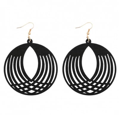 Zilveren oorhangers-Hout-Zwart-Xenna- Rond- 8 cm - Charme Bijoux