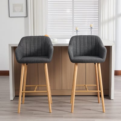 MODFU - Barhockers Set Van 2 - Hoge Rugleuning En Armleuningen - Scandinavisch - Voor Keukeneiland Of Bar - Linnen - Zwart