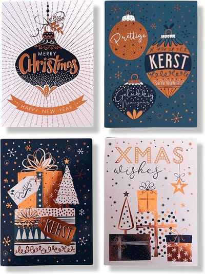 Cards & Crafts 24 Luxe Folie Kerst- en Nieuwjaarskaarten - 15x11cm - Gevouwen foliekaarten met enveloppen