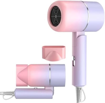 Opvouwbare Reis Föhn 800W met Negatieve Ionentechnologie, 3 Warmtestanden, Compacte Vouwbare Haardroger voor Thuis, Salon en Reizen - Paars Kleurverloop