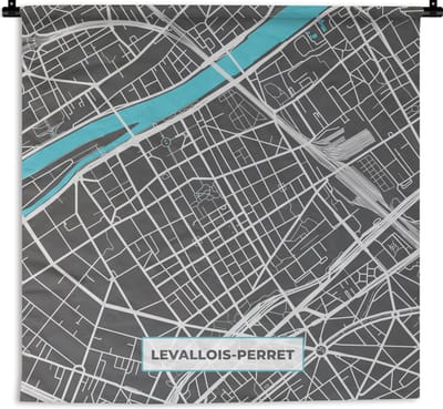 Wandkleed - Wanddoek - Levaillois-Perret - Frankrijk - Plattegrond - Kaart - Stadskaart - 180x180 cm - Wandtapijt