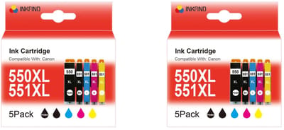INKFIND 550XL 551XL inktcartridge voor Canon PGI550XL CLI551XL PGI-550XL CLI-551XL inktcartridge multipack 10 stuks (2*5pack = foto Zwart x 2, Zwart x 2, Cyaan x 2, Magenta x 2, Geel x 2)