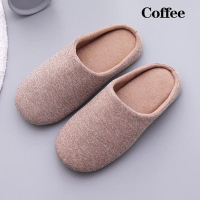 Unisex comfortabele antislip katoenen pantoffels effen kleur platte huisschoenen EVA-schuim warm binnenshuis 41-42 koffie