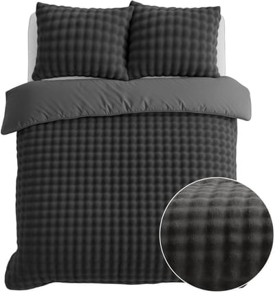 Droomtextiel Flanel Fleece Dekbedovertrek Pompom - antraciet - 140x200/220